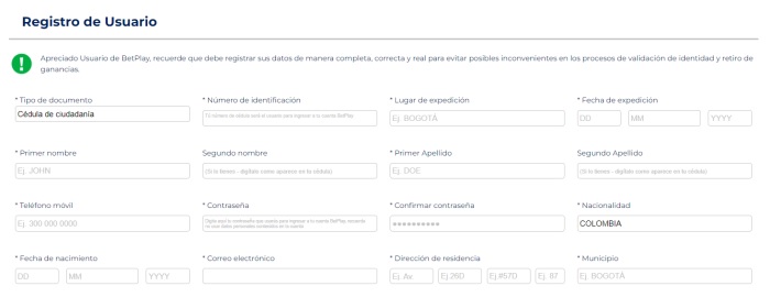 BetPlay Registro de Usuario